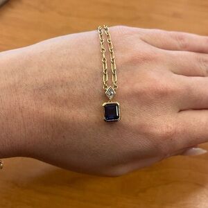 Custom Elegant Gold and Lab Grown Diamond and Sapphire Necklace